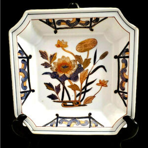 Andrea by Sadek Asian Floral Japan Decorative 8" Square Plates Blue Orange